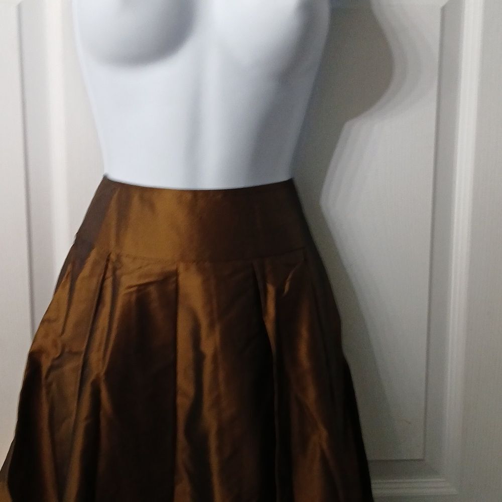 Talbots Pure silk bronze Iridescent Pleated A-Line Full Midi Skirt Sz 6P - Picture 3 of 6